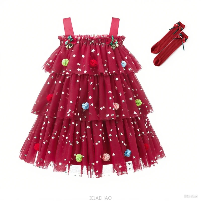 

Party Dress New Children Christmas Girls Strapless Princess DressesKids Tulle Cake Gown Clothes Costume Kids Halloween Costume