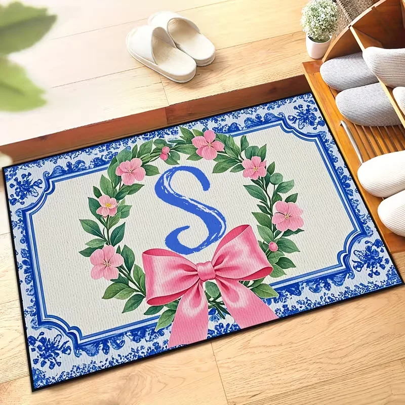 Metal Tin PaintingCustom Monogram Floral Doormat,  Welcome Mat, Personalized Pink Bow Flower Wreath Door Mat  Doormat Floor Mats