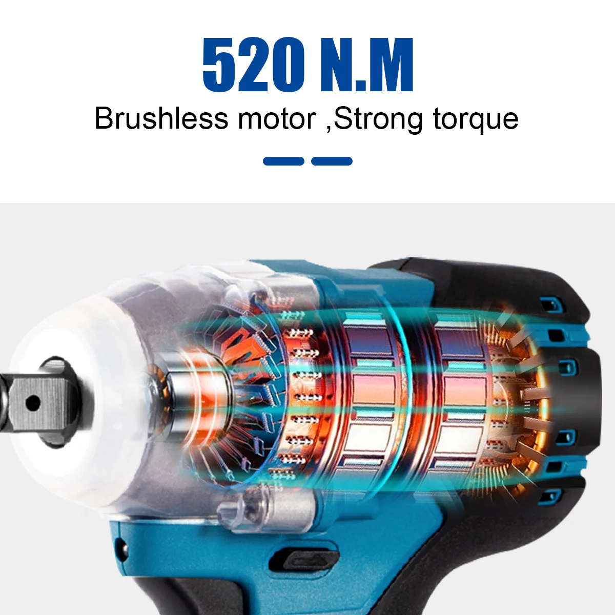 Drillpro 520N.m Brushless Electric Impact Wrench with One Battery Ratchet Cordless 1/2 inch Screwdriver for Makita 18V Battery