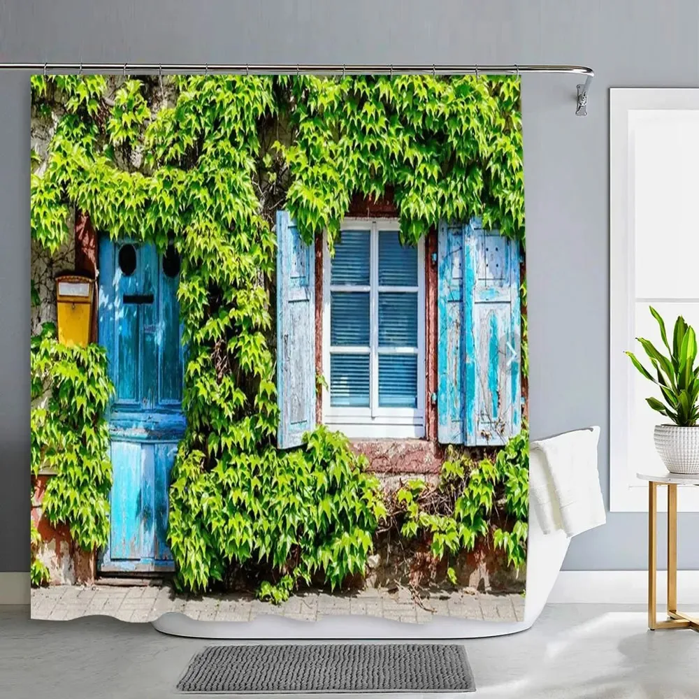 Old Door With Flowers In Verona Italy Shower Curtain Outdoor Street Garden Landscape Polyester Shower Curtains Bathroom Decor