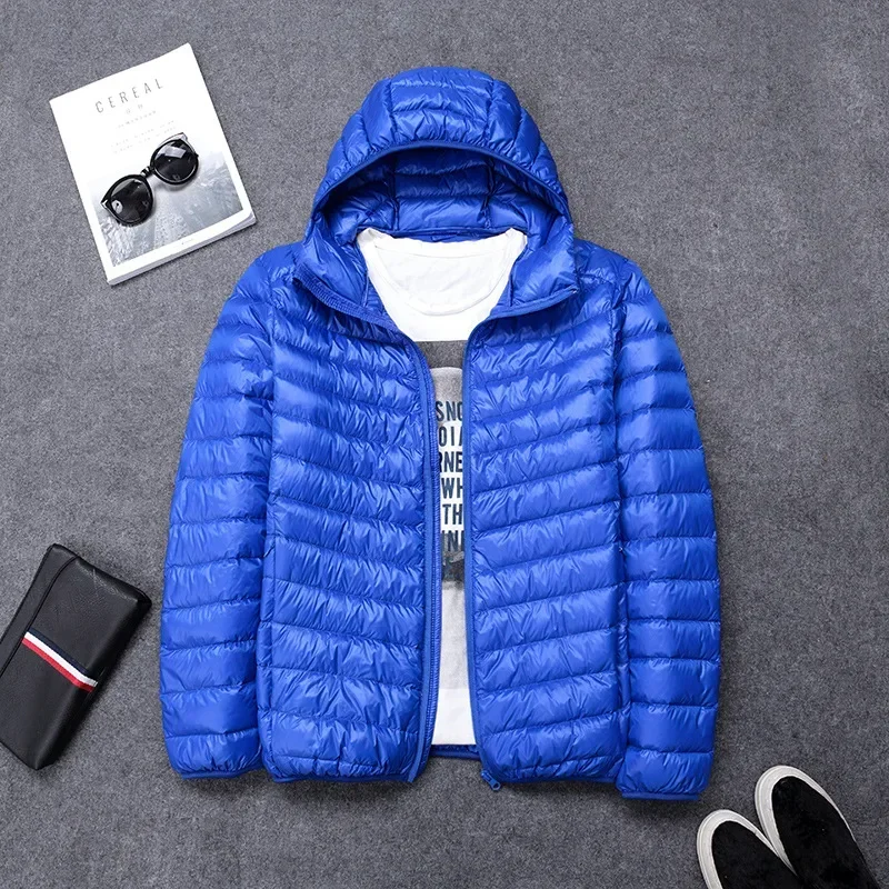 New High-grade Men's White Duck Down Light Down Jacket Men's Short Hooded Men's Autumn Winter Lightweight Oversized Coat