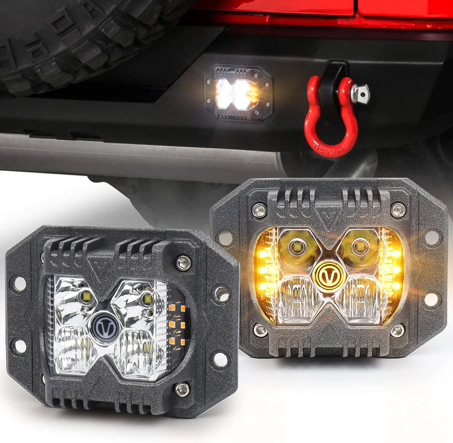 MOVOTOR Combo Offroad Driving Lights with Separate Amber Solid/Strobe Side Shooters Cube Work Lights for Truck Jeep ATV SUV 4x4