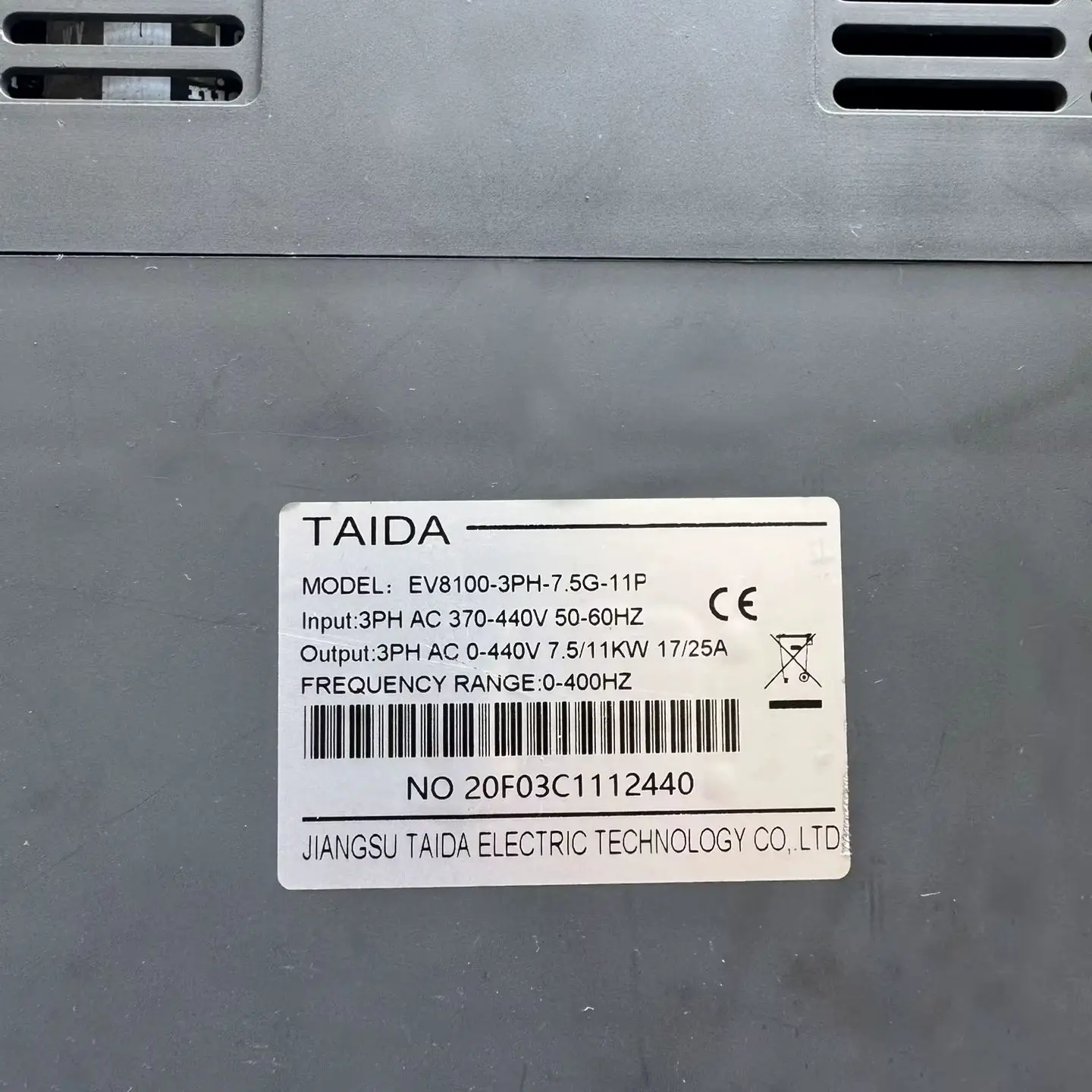 EV8100-3PH-7.5G-11P Used Variable-frequency drive，Tested ok，Fast shipping
