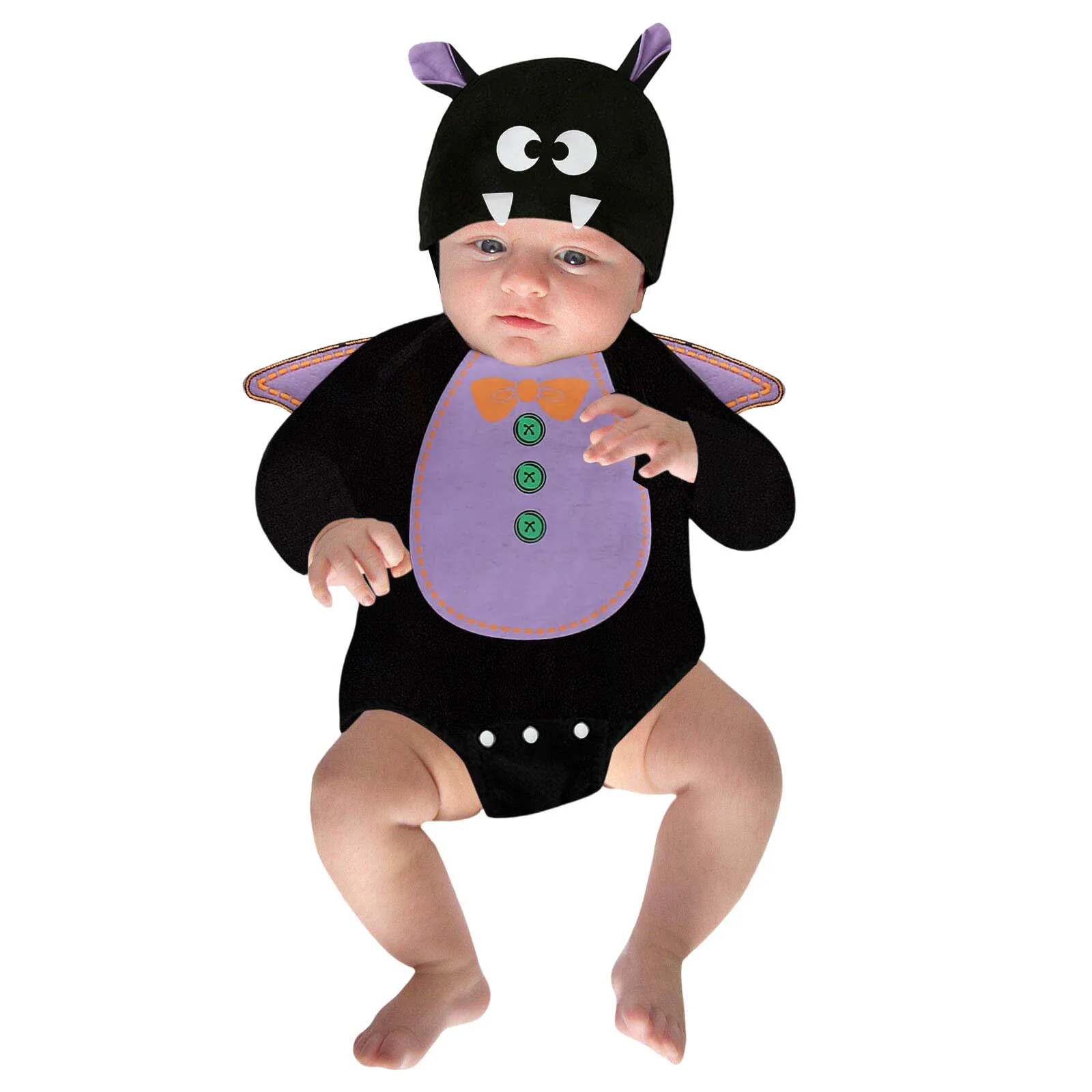 Infant Girls Boys Rompers Sets Baby First Halloween Costumes Bat Cosplay Soft Fleece Romper Jumpsuit Sets With Wing Hat Set