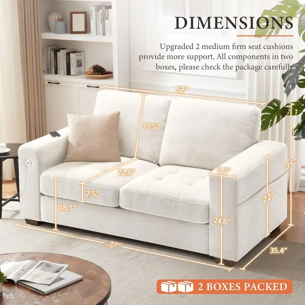 Sofa 70 Inch Loveseat with USB/Type-C Charging Port & Side Pocket, Comfy Modern 2-Seats Sofa for Living Room & Bedroom