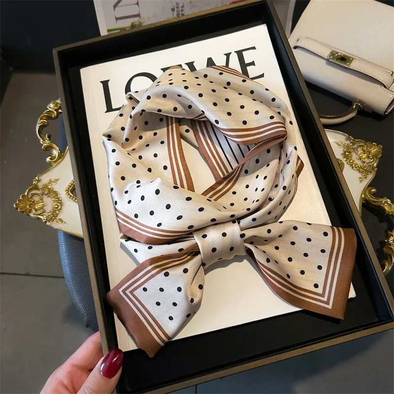 

French Polka Dot Silk Scarf Headband Neckerchief Foulard Female Hair Scarfs Neck Tie Lady Skinny Scarves Soft Satin