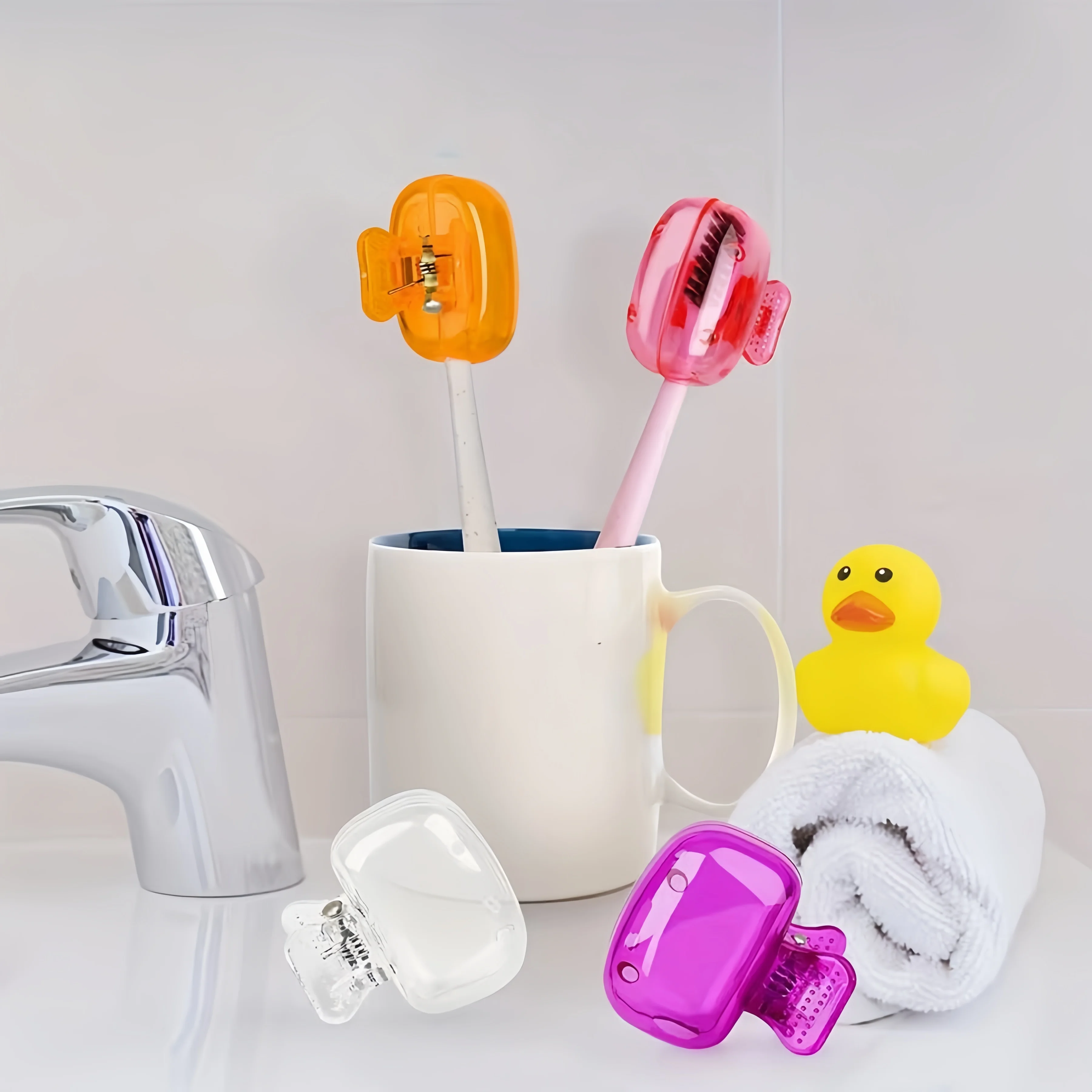 5 PCS Travel Toothbrush Head Covers Toothbrush Protector Cap Brush Pod Case Protective Portable Plastic Clip for Household