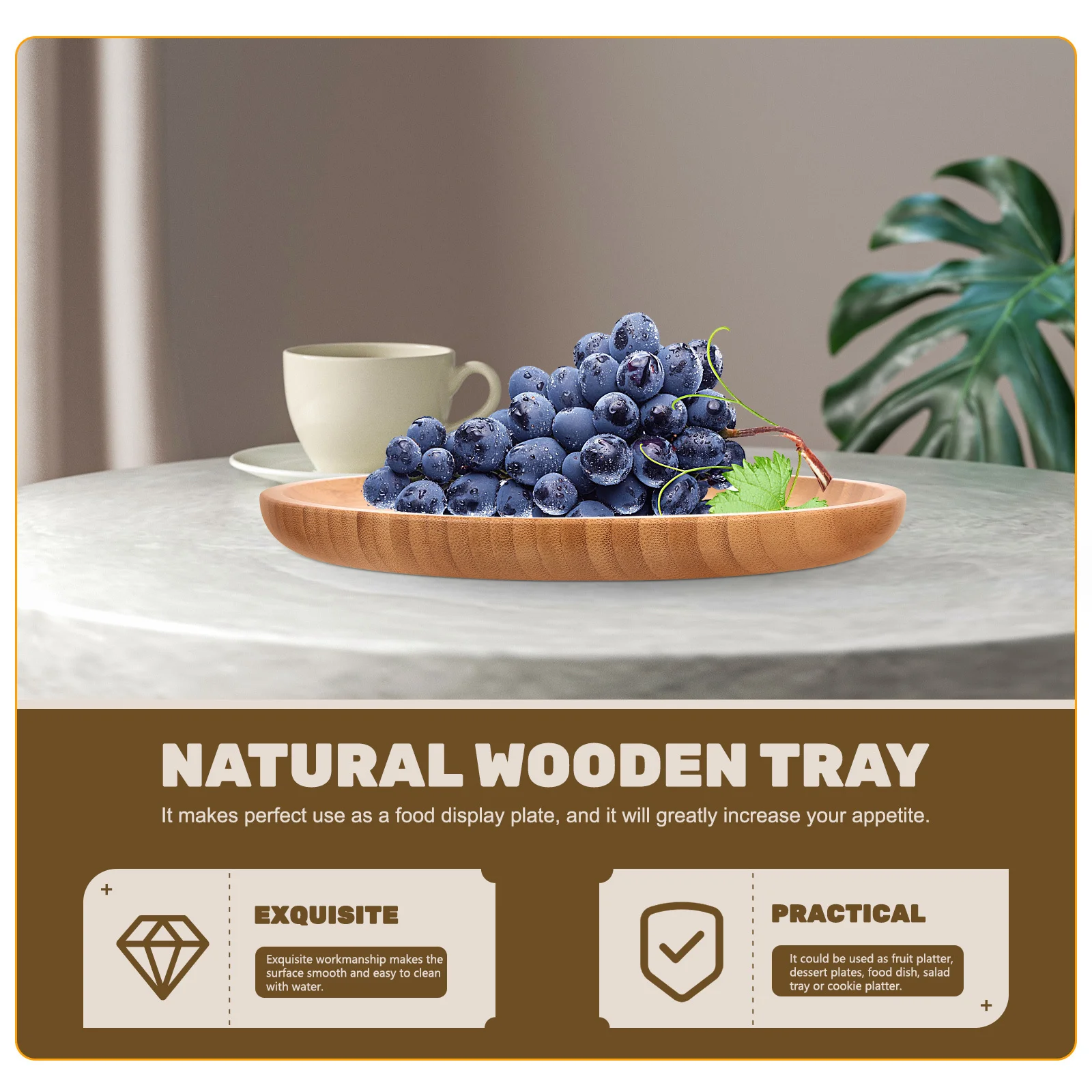

Wooden Round Fruit Tray Natural Food Serving Plate for Dessert Cake Pastry Snack Storage Wooden Fruit Plate Food Serving Tray