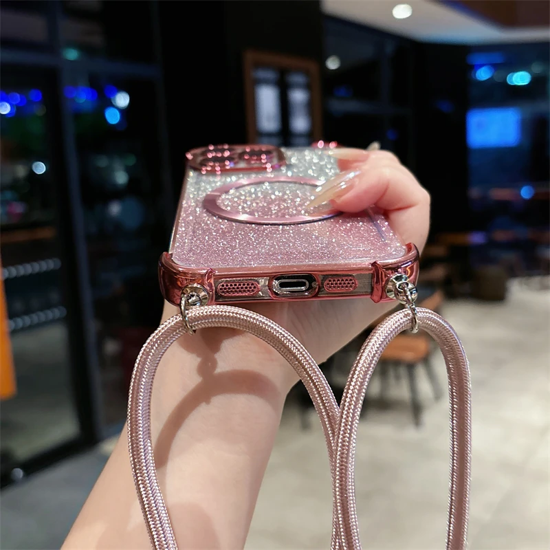 Custodia con cinturino di lusso per OPPO Realme C30 C30S C31 C33 C35 Placcatura trasparente magnetica con cordino a tracolla Cover posteriore in silicone per telefono