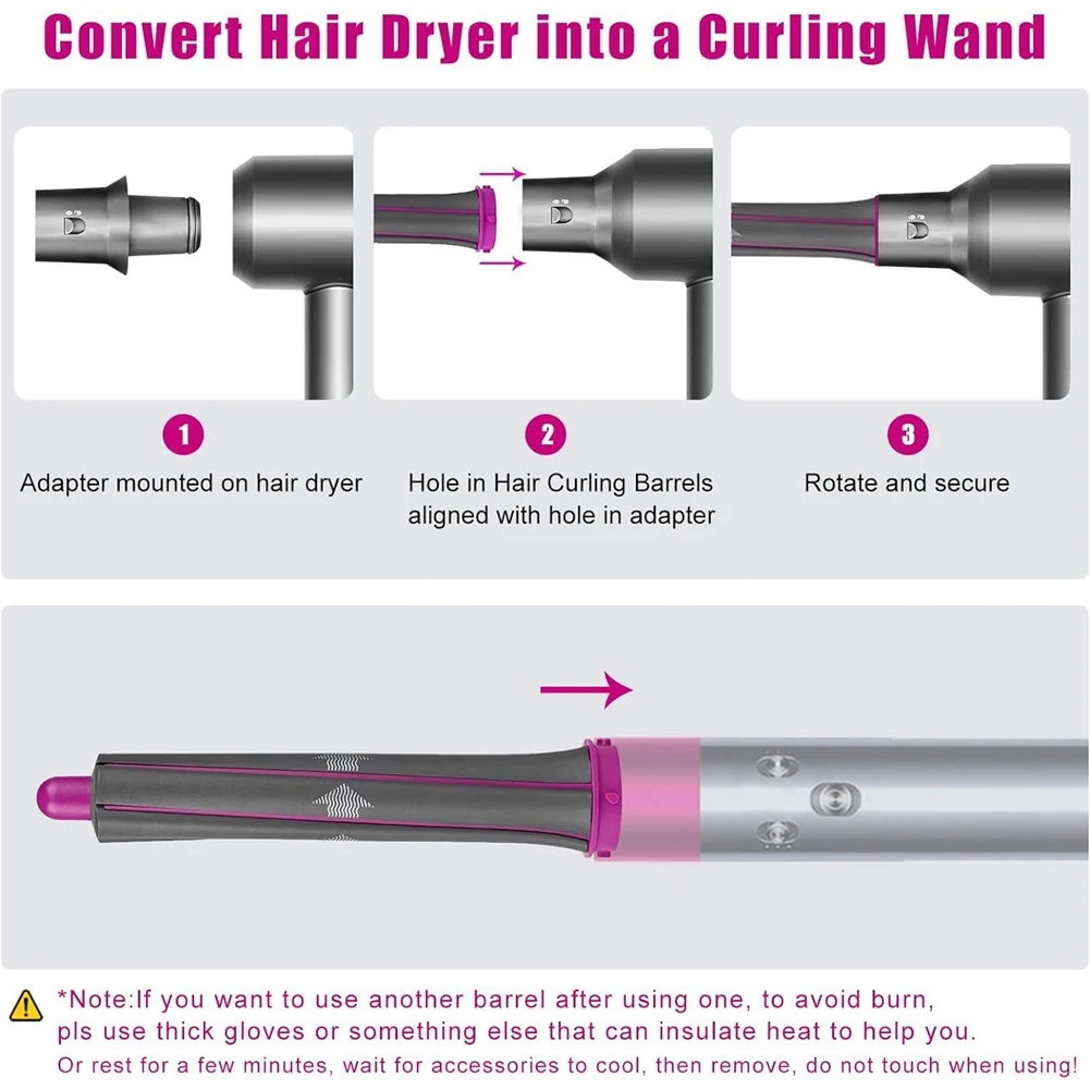 

B51CNEW! Replacement Hair Tools For Dyson Supersonic Hair Dryer- Hair Curling Iron Barrels& Round Brush Attachment, 5 In 1 Set