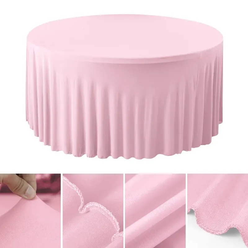 4/5/6FT Spandex Round Tablecloth Wrinkle-Free Ruffle Design Wedding Table Decorations Fitted Stretch Table Skirts for Birthday