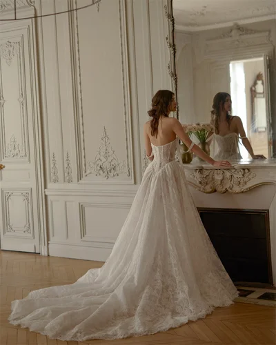 Imagen 2 del producto Kyoto-vestido de novia personalizado con apliques de encaje de color marfil, vestido de novia con hombros descubiertos, cola larga, vestidos de novia con cremallera en la espalda, noche Formal 2025