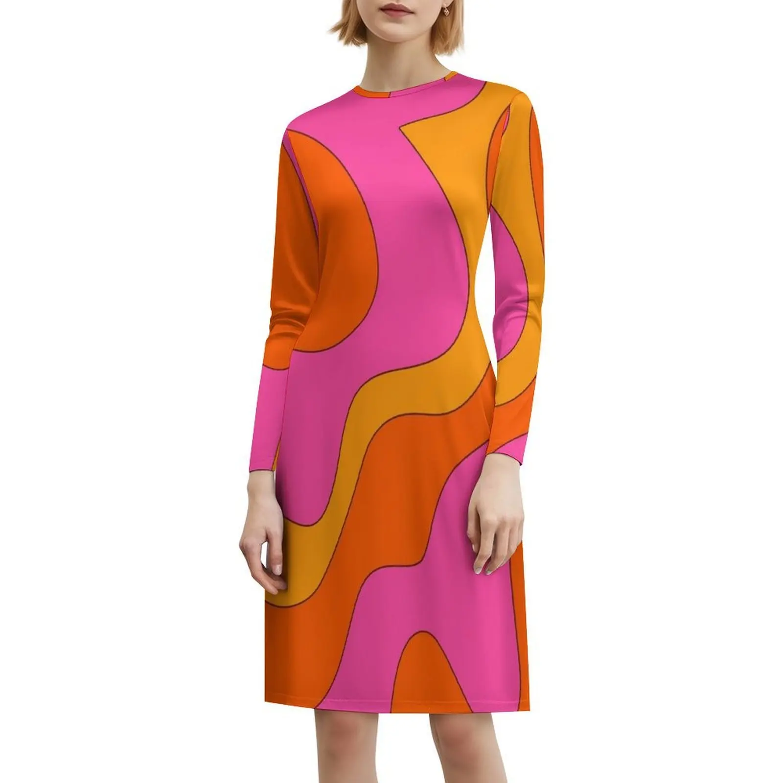 60S و 70S رائع ريترو نمط الكورية نمط فستان كاجوال للنساء بسيط اليومية مكتب سيدة فساتين 60S 70S رائع وزارة الدفاع