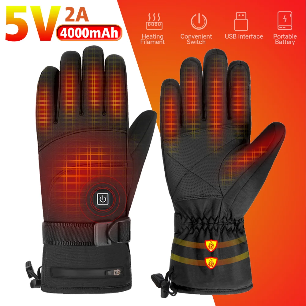 Motorcycle Heated Gloves Winter Non-slip Heating Gloves Waterproof Skiing Leather Lithium Battery Heated Rechargeable Gloves