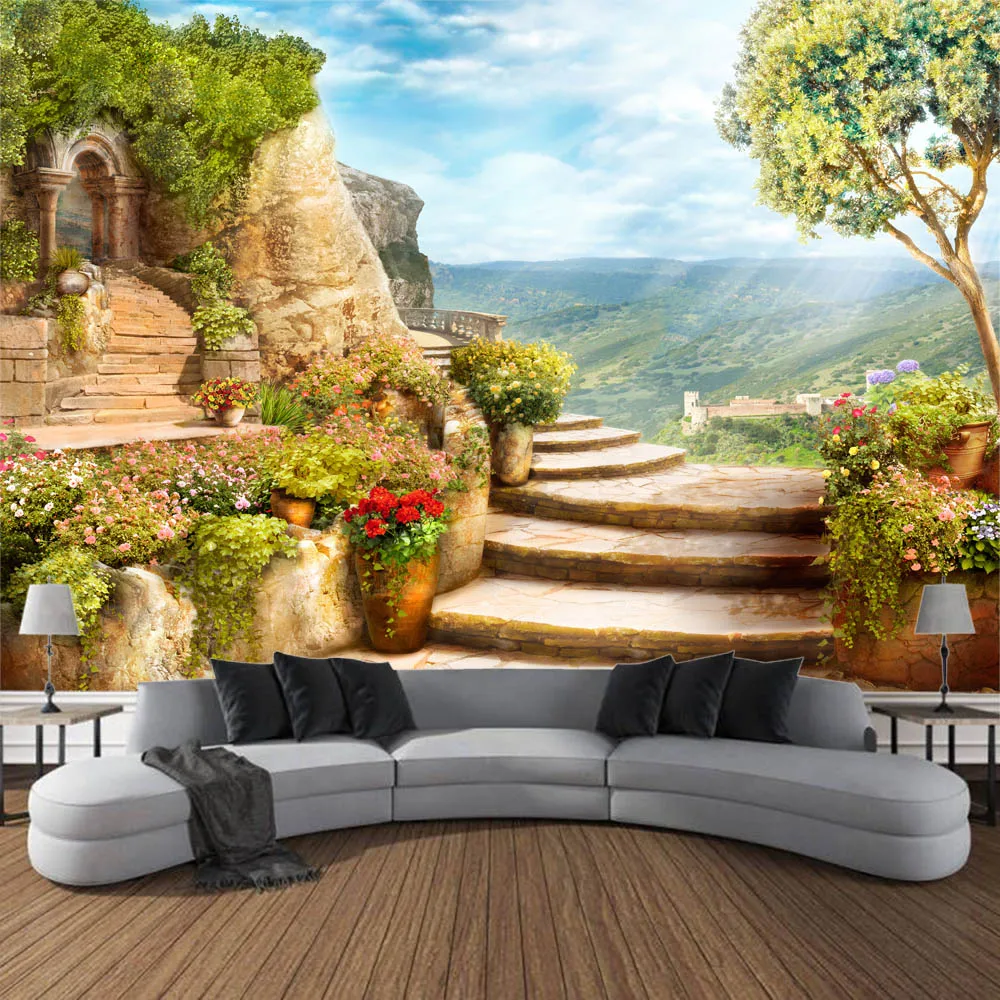 Large tapestry dreamy European landscape wall hanging cloth Bohemian bedroom living room mural wall decoration background poster