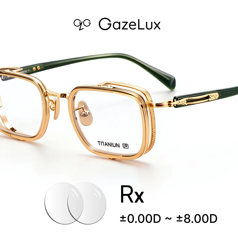 

Gazelux Unisex Prescription Optical Eyeglasses, Luxury Titanium Super Light Craftsmanship Vintage, Progressive Reading Glasses