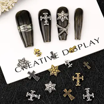 120片/盒 深色復古十字架美甲貼片或Y2K高級金屬風格合金十字架美甲貼片 金銀十字架裝飾套裝 10 最佳銷售 釘十字架吊墜 - №5
