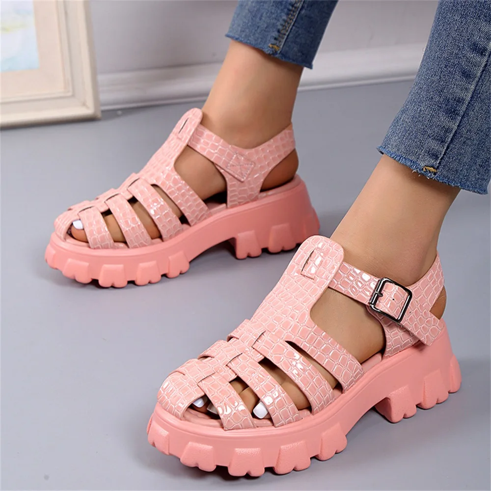 Rome Sandals Women 2024 Summer New Closed Toe Ladies Flat Beach Sandals 35-43 Large-Sized Female Casual Shoes Platform Sandals