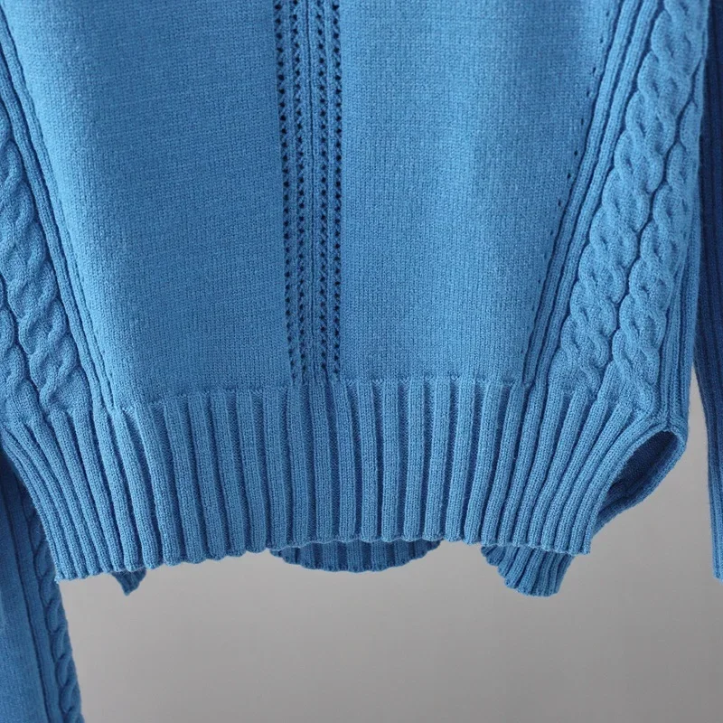Damen 2-teiliges Set aus Rollkragenpullover und Mantel, Lässige Weite Hose mit Elastischem Bund, Herbst-Winter-Outfit – Detail 15