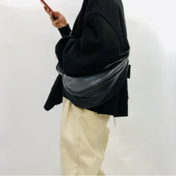 New unisex Ladies Real Leather Handbag the First Layer Plain Pebbled Row Calfskin Unique Half-moon Bag