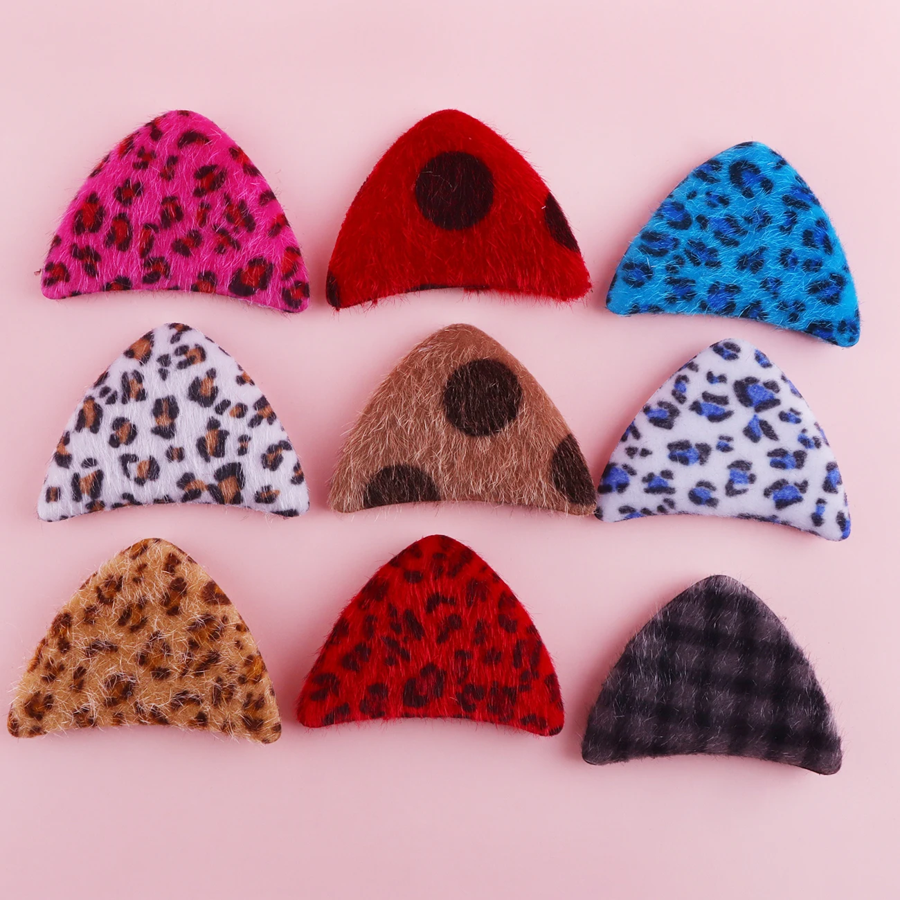 2pcs Furry Leopard-print Dot Cat Ears Patches Appliques for DIY Headbands Clothes Hats Shoes Sewing Patches