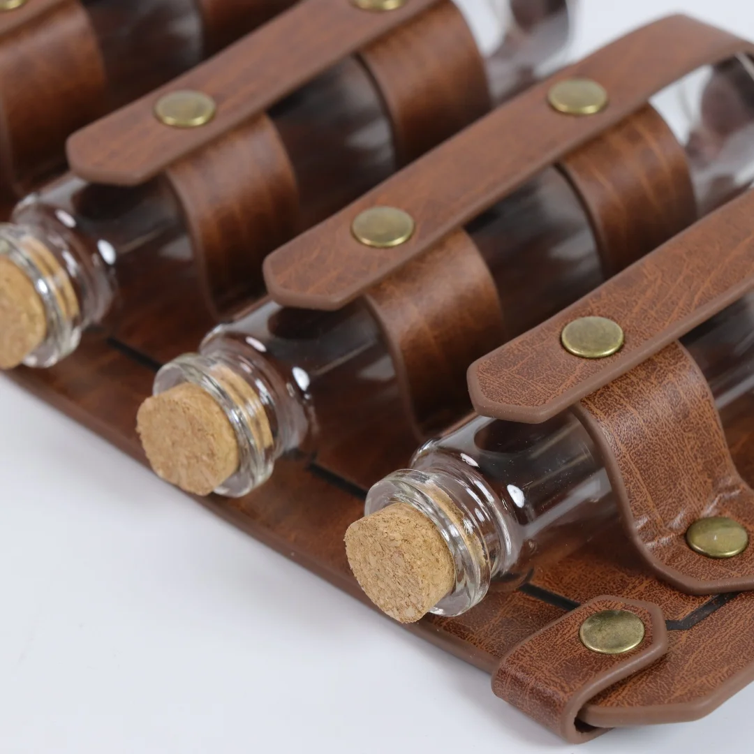 UYEE Medieval Leather Vial Holder Waist Sash, Alchemy Potion Bottle Carrier for LARP Viking Cosplay Belt