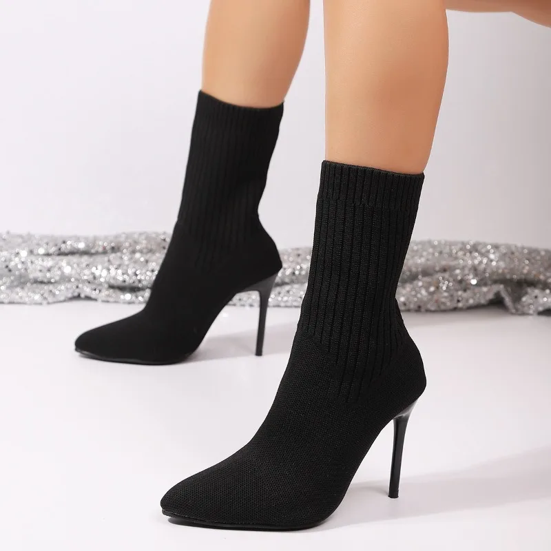 الجوارب النسائية عالية الكعب كعب ستيليتو أشار تو تمتد نحيل أحذية الخريف والشتاء عالية الكعب جديد مثير منتصف الساق الأحذية