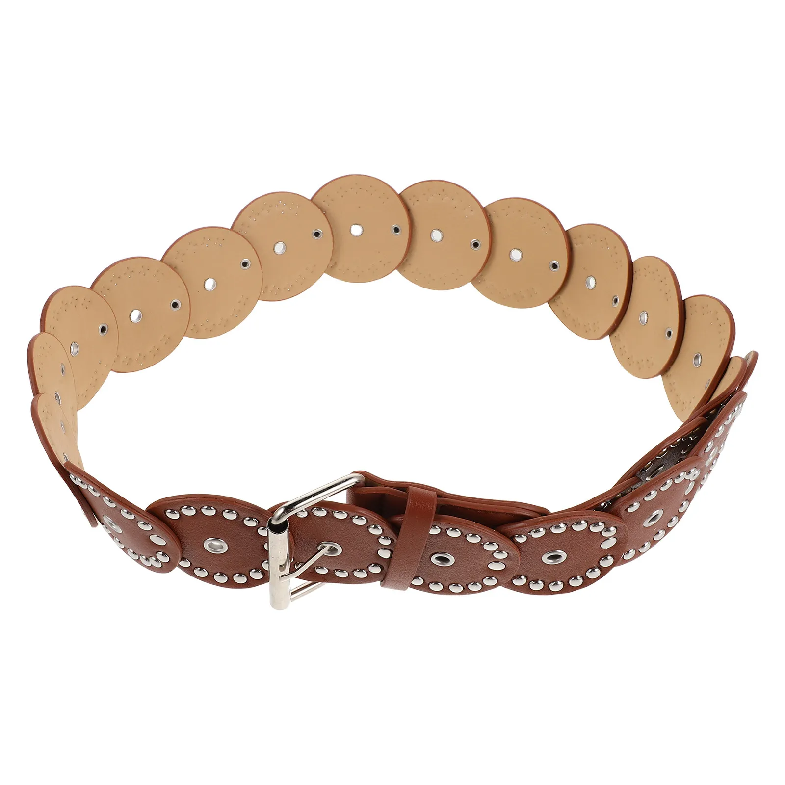 

Western Vintage Wide Studded PU Disc Belt for Women Retro Punk Rivet Waistband Statement Belt for Dress Jeans Party