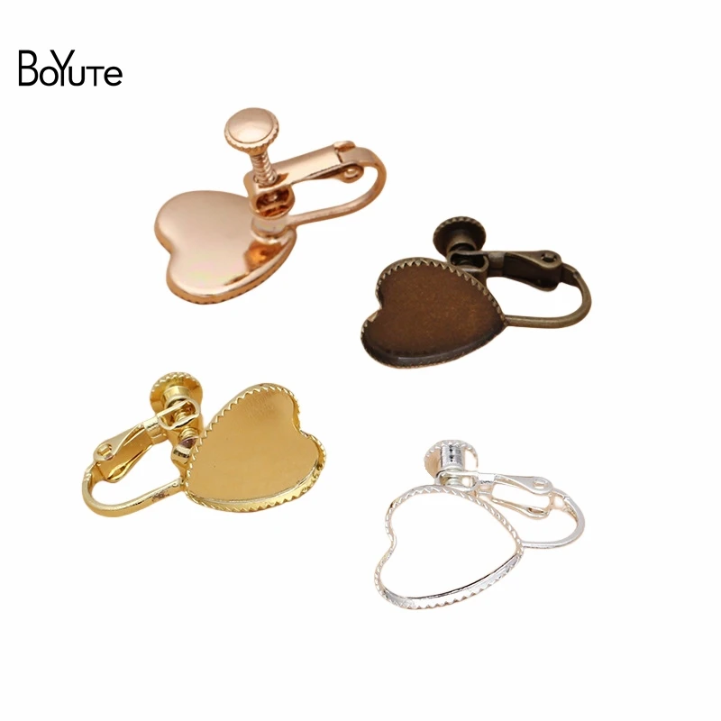 

BoYuTe (20 Pieces/Lot) Metal Brass No Pierced Screw Ear Clip with 12mm Heart Blank Base Diy Earring Settings Accessories