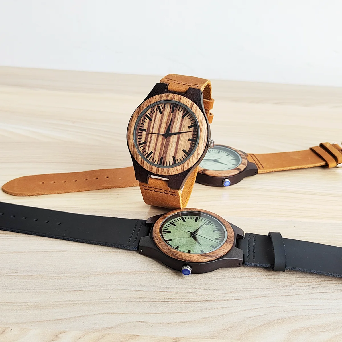 Houten Polshorloges Voor Mannen & Vrouwen Leren Band Klok Quartz Hout Horloges Gepersonaliseerde Mannen Verjaardagscadeau Reloj Hombre