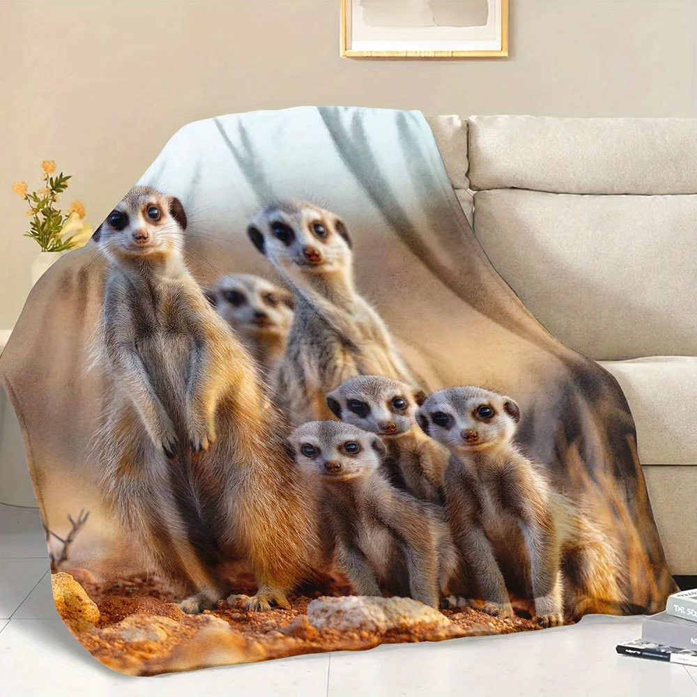Adorable Meerkat Family Wildlife Print Decorative Plush Throw Blanket Soft Fleece Cozy Living Room Bedroom Accent Home Decor
