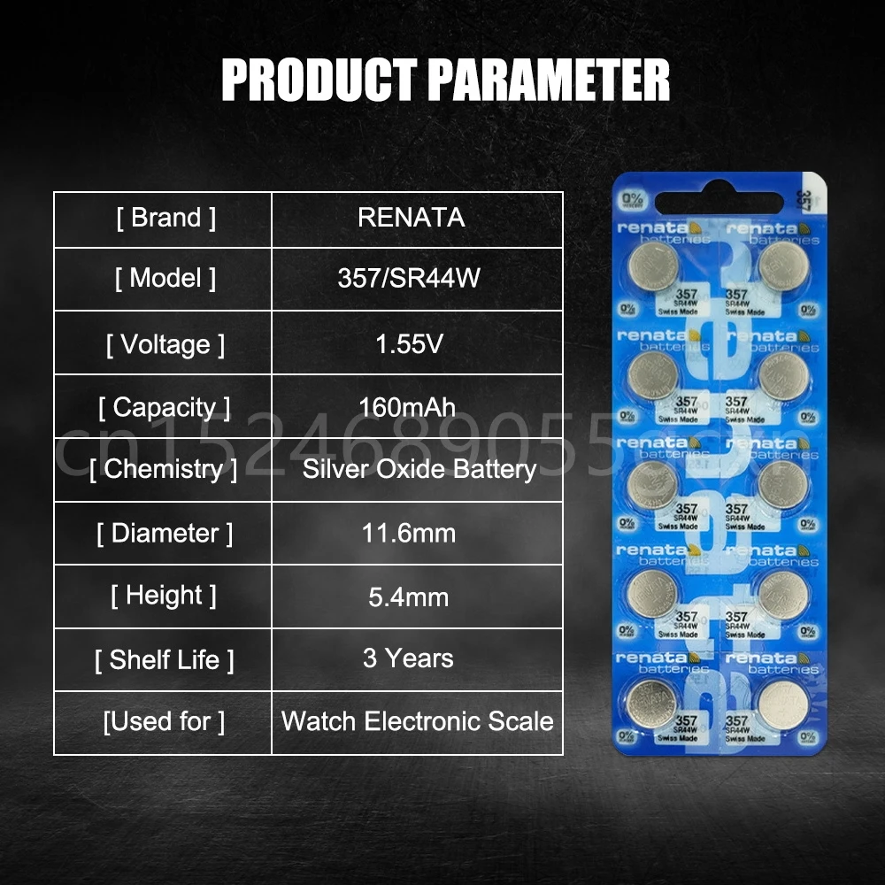 100% oryginalna Renata 357 AG13 SR44 LR44W LR44 SR1154 1.55V bateria zegarka z tlenkiem srebra wykonane w szwajcarii komórka przycisku