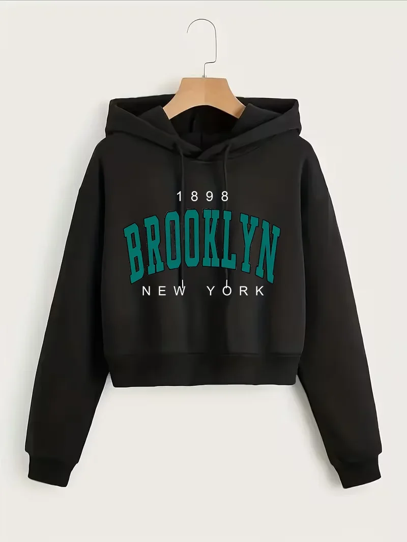 1898 BROOKLYN NEW YORK Sweatshirt Herbst Winter Kurzes Sweatshirt Crop Top Hoodie Y2k Sweatshirts Gothic Casual Style Kleidung – Detail 4