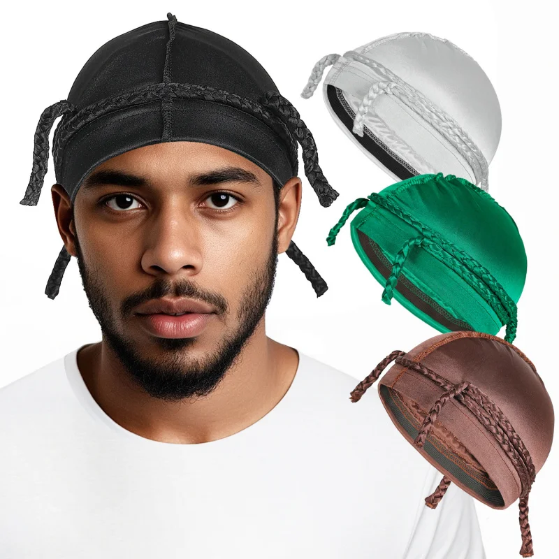 New Man Fashion Dreadlock hip-hop headwrap hat Solid Color versatile braided style Durag Ethnic base cap