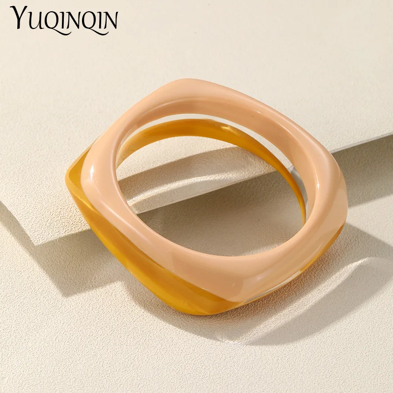 Trendy Colorful Bangles for Women Wide Geometric Irregular Square Retro Bangle Bracelets Girls Party Design Hot Selling Jewelry