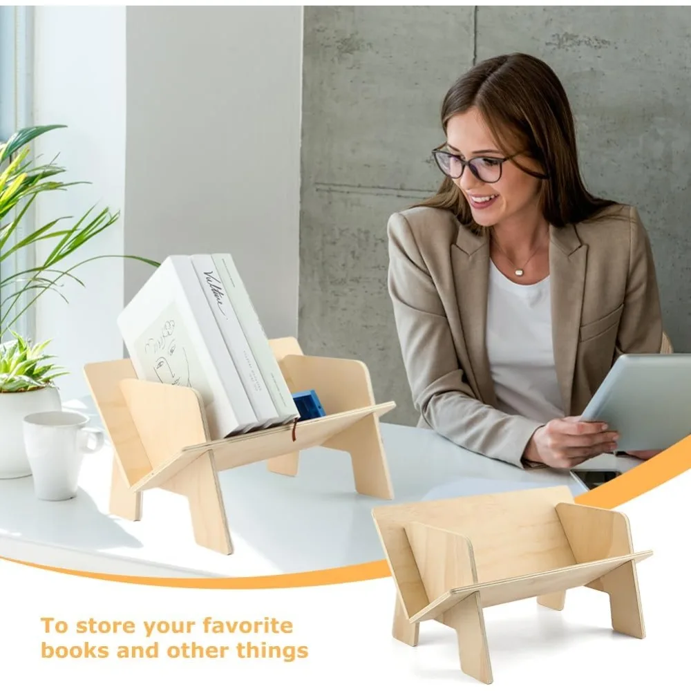 Wooden Tabletop Bookshelf, Tabletop Mini Bookcase Desk Storage Magazine Holder CD Rack, Desk Book Organizer in Living Room Offic