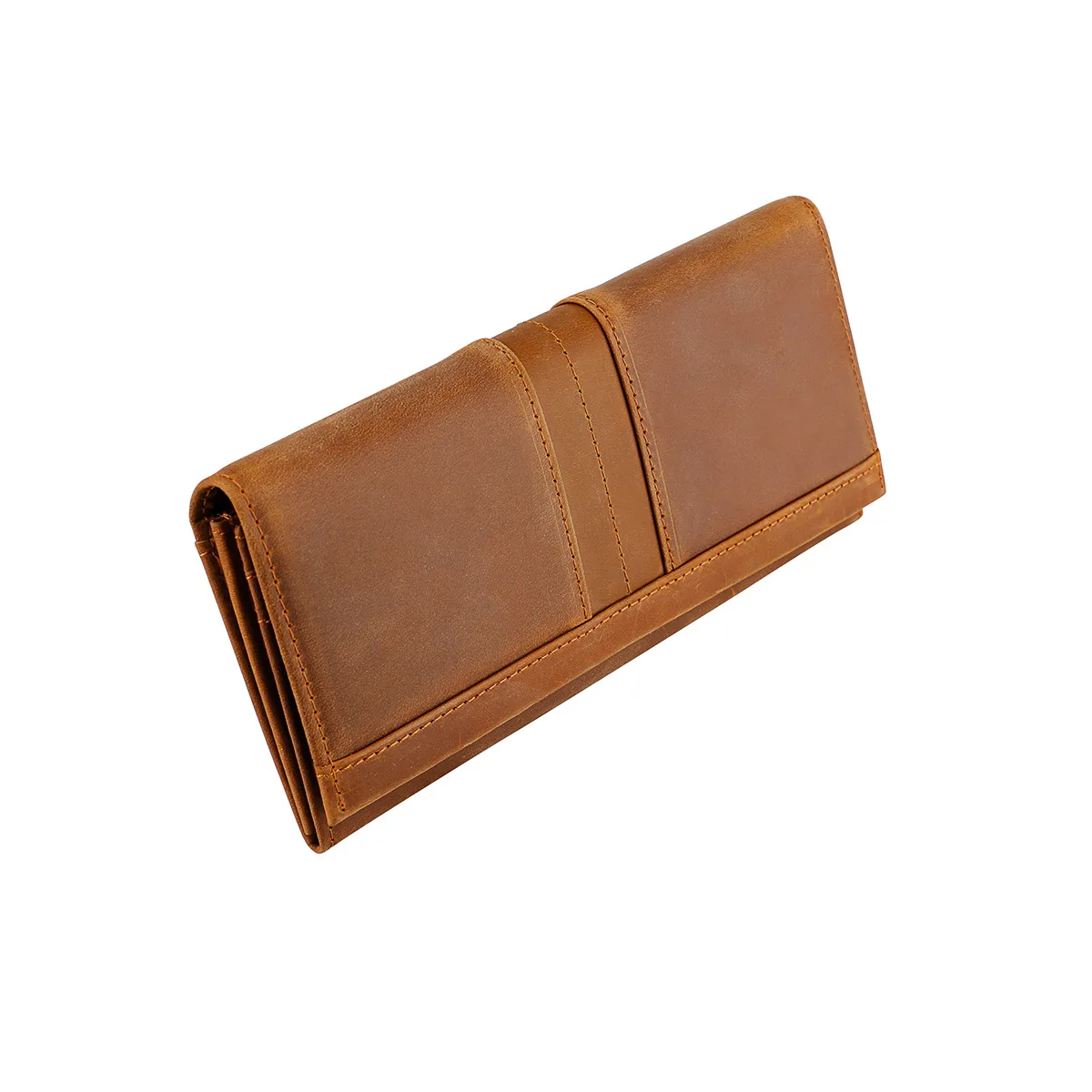 Genuine Leather Unisex Bifold Wallet RFID Blocking Multi-Card Slots European Style Crazy Horse Leather Long Wallet for Women