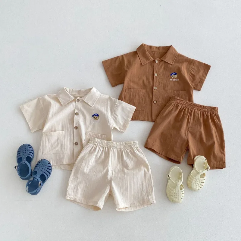 Summer 2pc Boys Cotton Thin Short Sleeve Shirt and Shorts  Daily Boys Clothes Set Casual Outfits Set with Pants for Kids Clothes