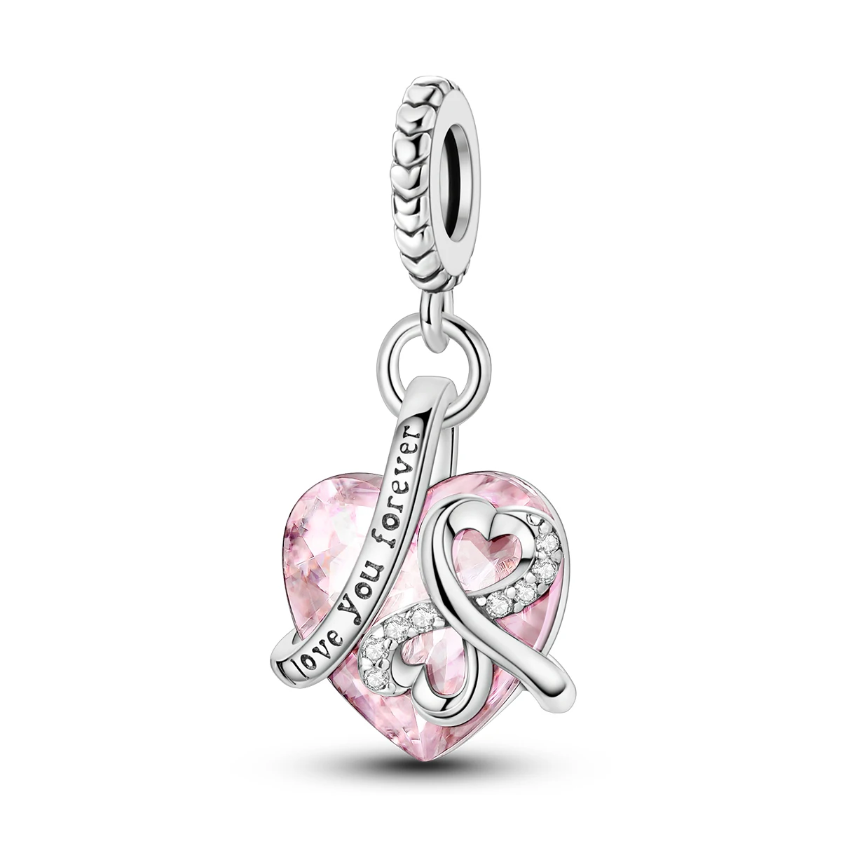 925 Sterling Silver Infinity Heart Charms Pink CZ Clear CZ Dangle Beads Fit Bracelets Necklace Women Mother's Day Jewelry Gift