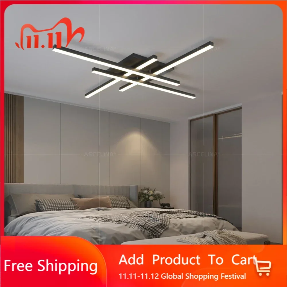 New LED ceiling light simple black and white Scandinavian lines flat bedroom lights living room lights modern dining room lights