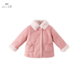 DB4223580 dave bella winter baby girls fashion solid button bow fur coat children tops infant toddler outerwear