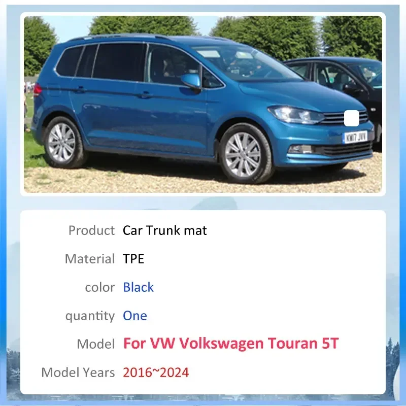 TPE Material Trunk Mat Rear For VW Volkswagen Touran 5T 2016~2024 Cargo Liner Waterproof Protector Storage Pad Auto Accessories