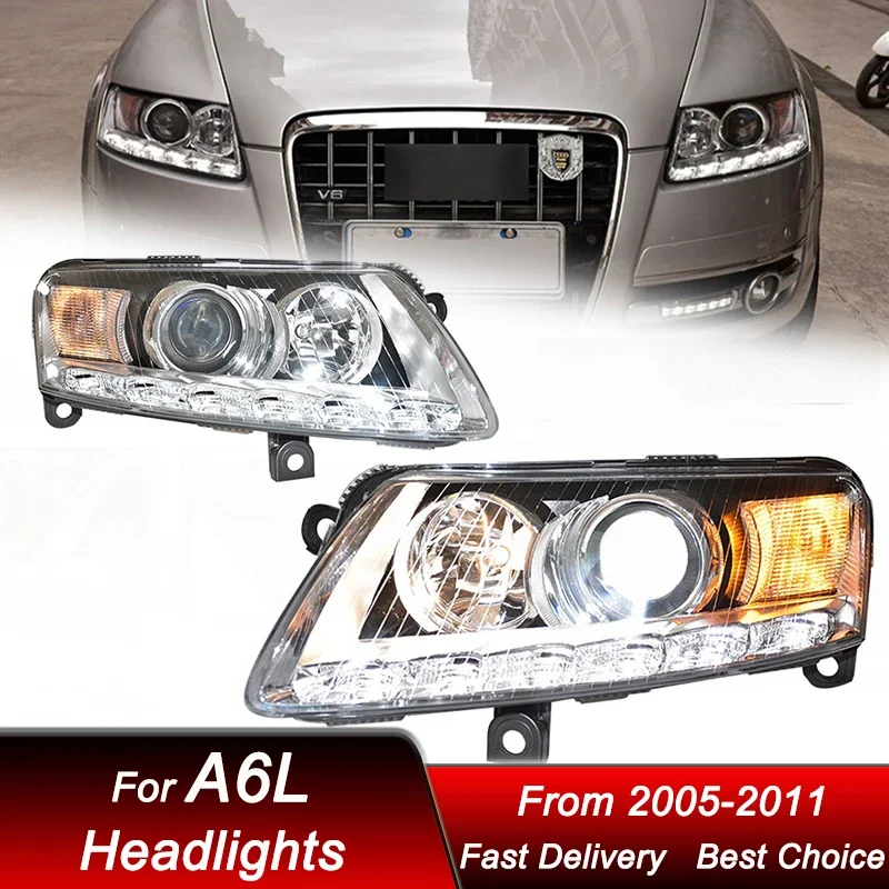 

Pop Car Headlights For Audi A6 A6L 2005-2011 New Full LED Headlamp Assembly Upgrade High Configure Projector Lens Accessories K