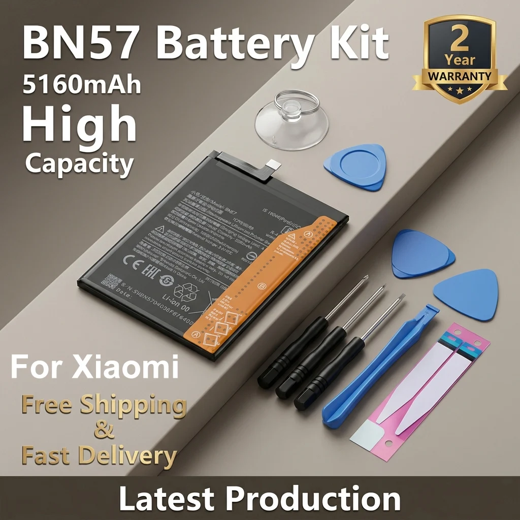 

High Capacity 5160mAh Replacement Battery BN57 for Xiaomi Pocophone Peco X3 Pro Rechargeable Batteries + Tools Kit