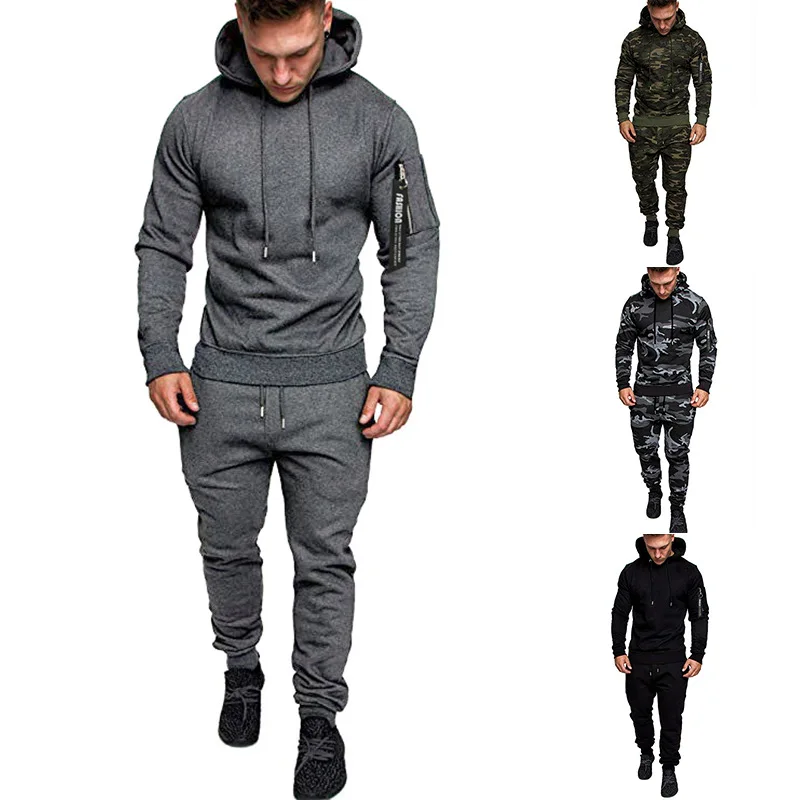 Autumn and Winter New Zipper Hoodie Solid Color Men's Sports Pants Set Labor Protection Work Clothes