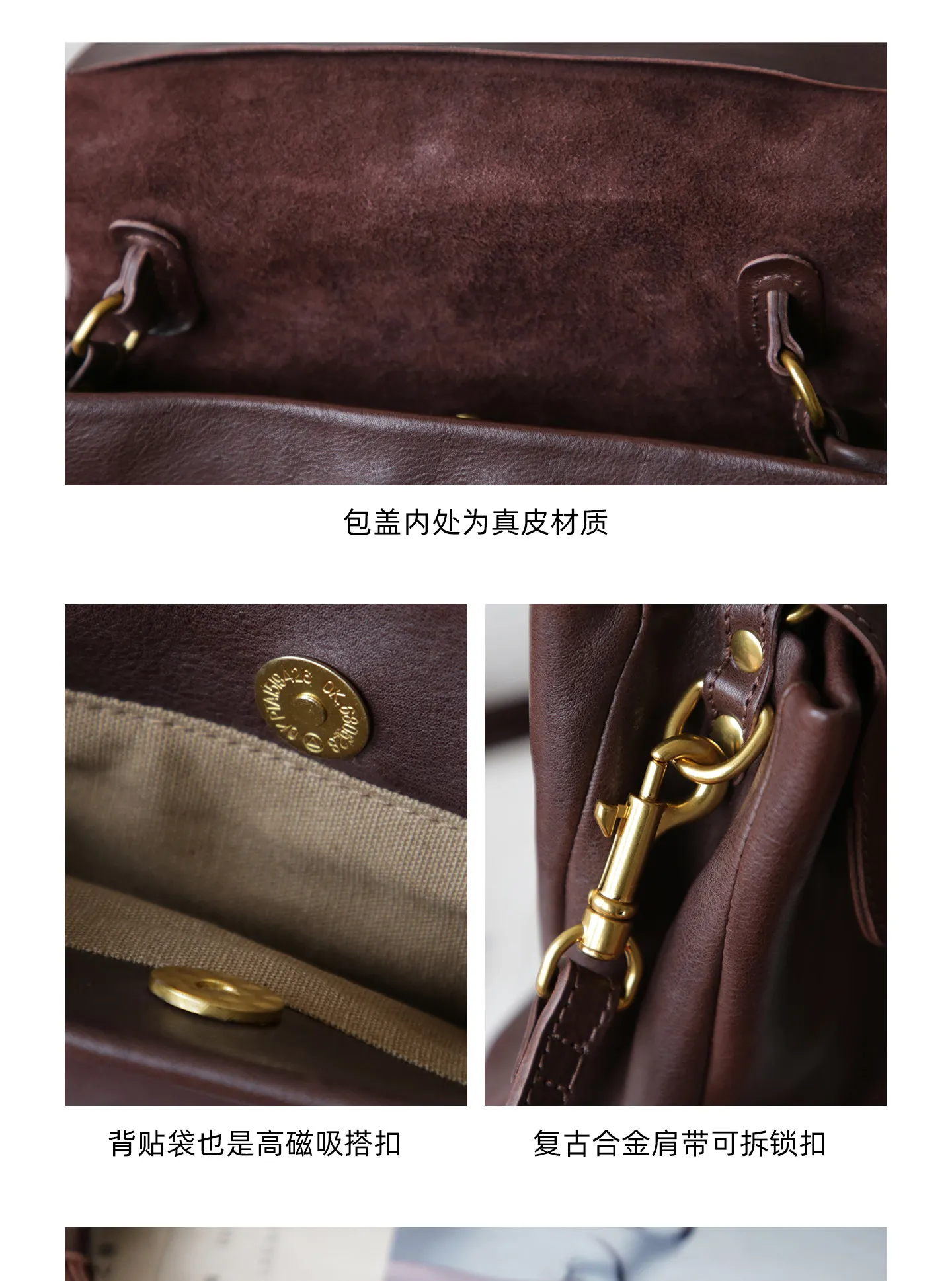 Hochwertige, pflanzlich gegerbte Rindsleder-Handtasche für Wochenend-Shopping und Partys, luxuriöse Echtleder-Umhängetasche für Damen – Detail 4