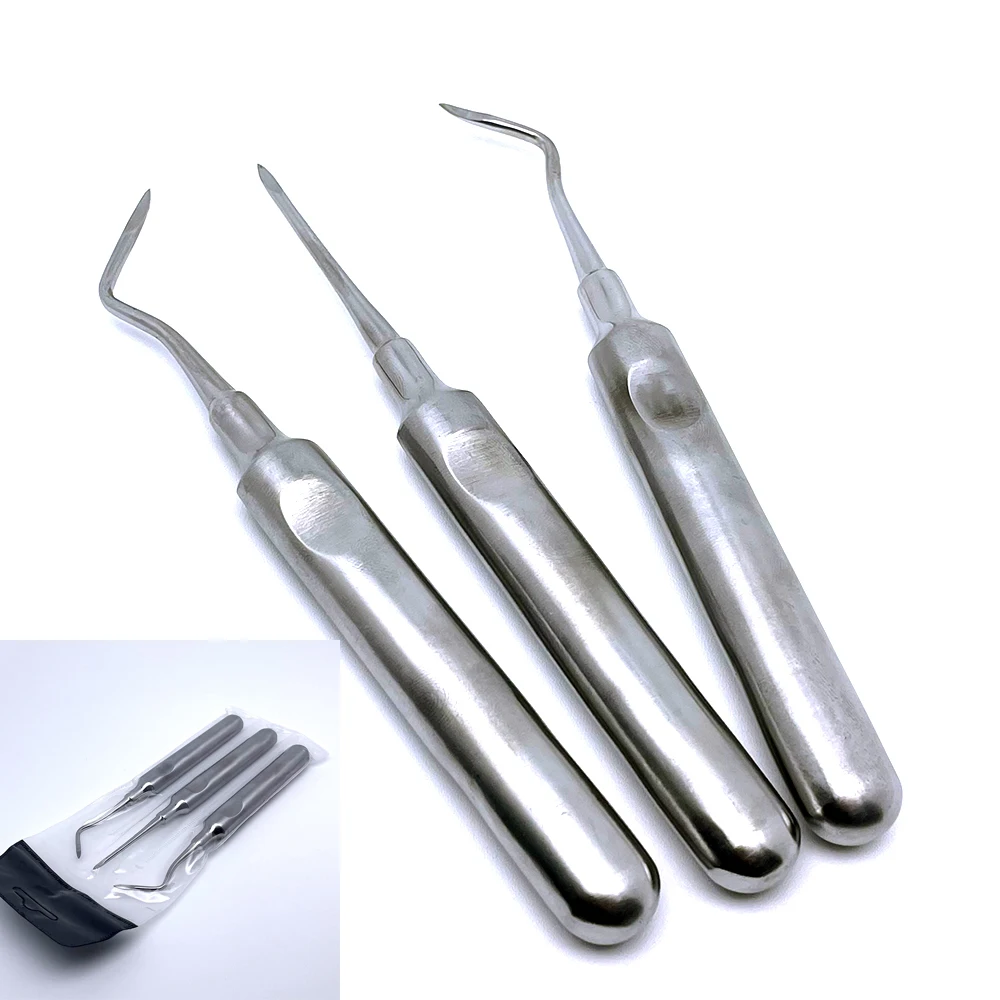 

3Pcs Teeth Extraction Tooth Extracting Forceps Curved Root Lift Elevator Stainless Steel Dental Tools