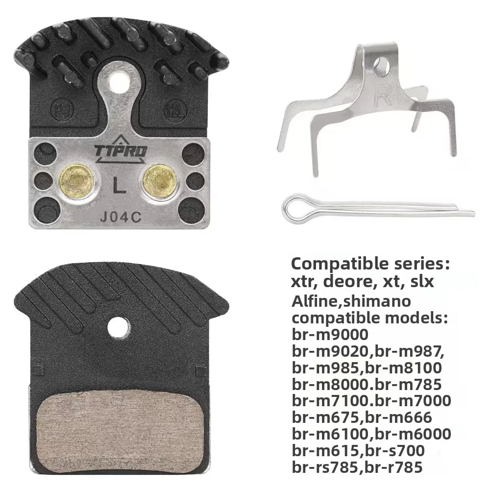 TTPRO J04C Heat Dissipation Disc Brake Pads, Metallic & Resin Wear‑Resistant Brake Pads for Mountain & Road Bikes