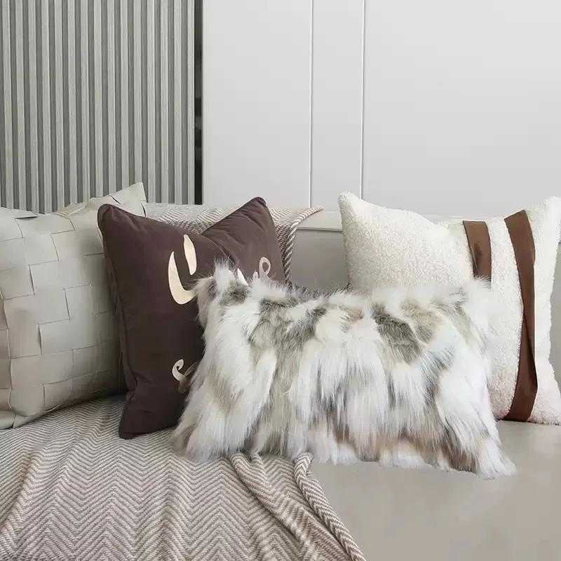 Simple Morden Beige Pu leather Cushion Cover Cream White/Brown Patchwork Pillowcase Sofa Coffee Color Throw Pillow Cover
