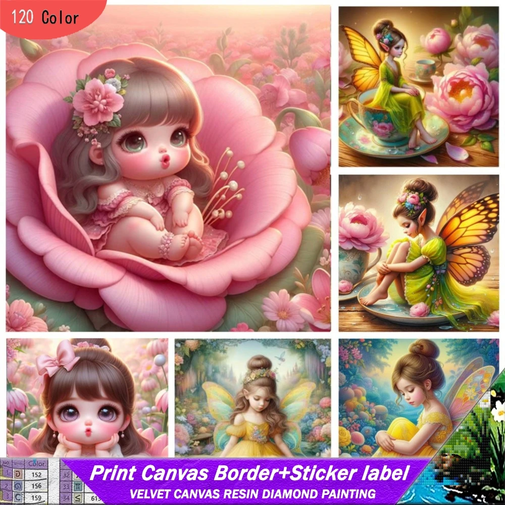 

5D D120 Ccolor смола алмазная живопись с наклейкой вышивка крестиком мультфильм эльф девушка цветок фея мозаика пейзаж домашний декор